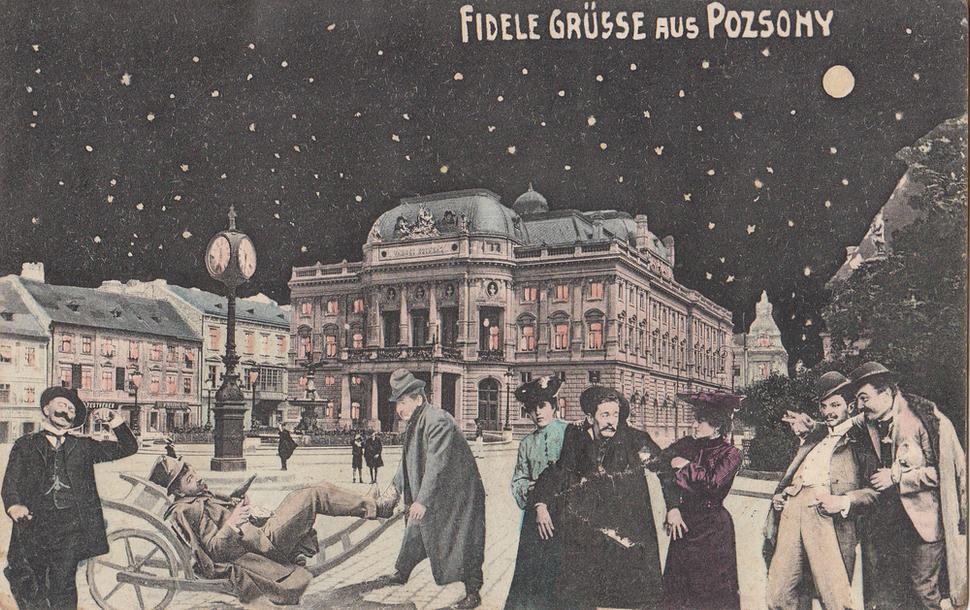 A digitized postcard of Bratislava