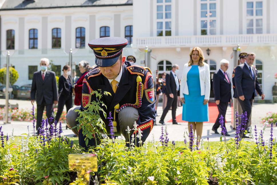 Planting the special rose to commemorate M. R. Štefánik in the garden of the Presidential Palace.