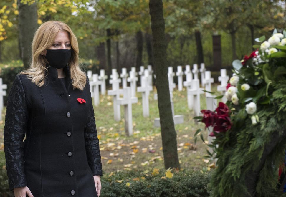 President Zuzana Čaputová at the military cemetery in Petržalka.