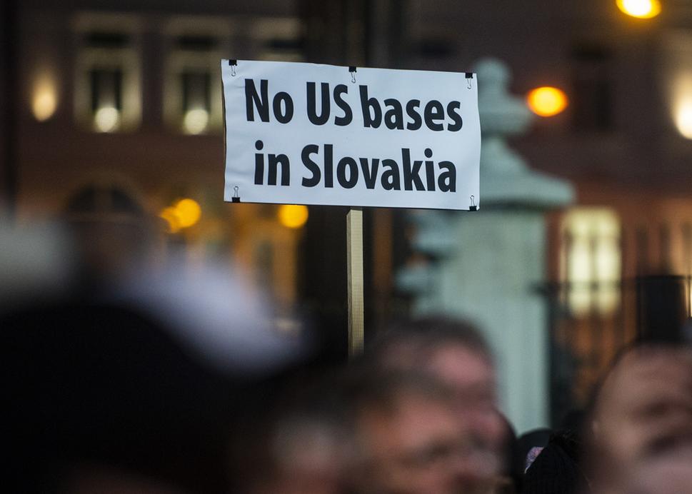 One of the banners at the protest.