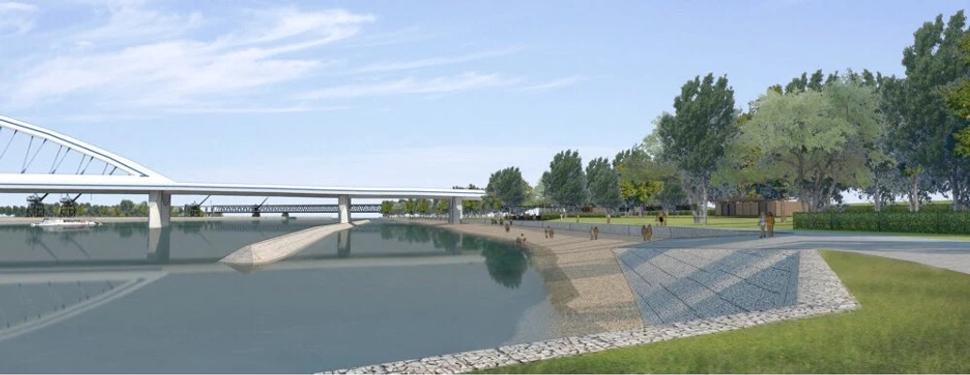 Obrázok 2a. Lido lagúna - náhľad 1: pôvodná vízia mestskej dunajskej pláže z dielne vodákov, apríl 2016.