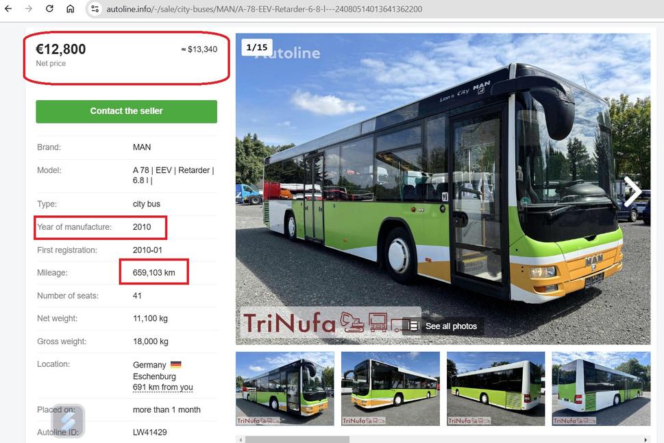Ponuka na autoline.sk - Mestský autobus MAN A78 Lion`s City 8x busses