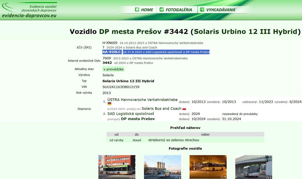 STK a Vozidlo DP mesta Prešov #3442 (Solaris Urbino 12 III Hybrid)