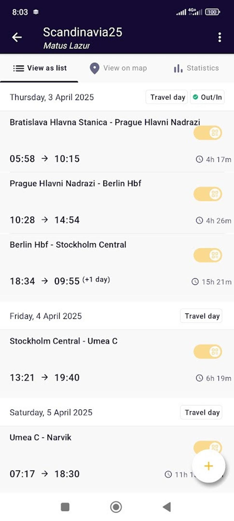 Interrail rozpis cesty BA Narvik