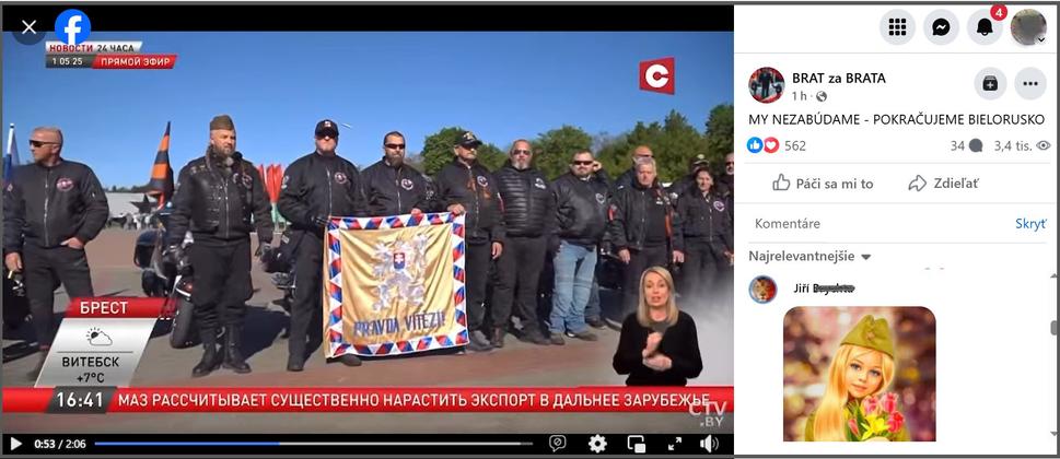 Slovenskí motorkári už aktívne pracujú na propagande, ktorá pomáha Putinovi. Bieloruská televízia aktuálne odvysielala reportáž o ich "úcte k padlým" v Breste.