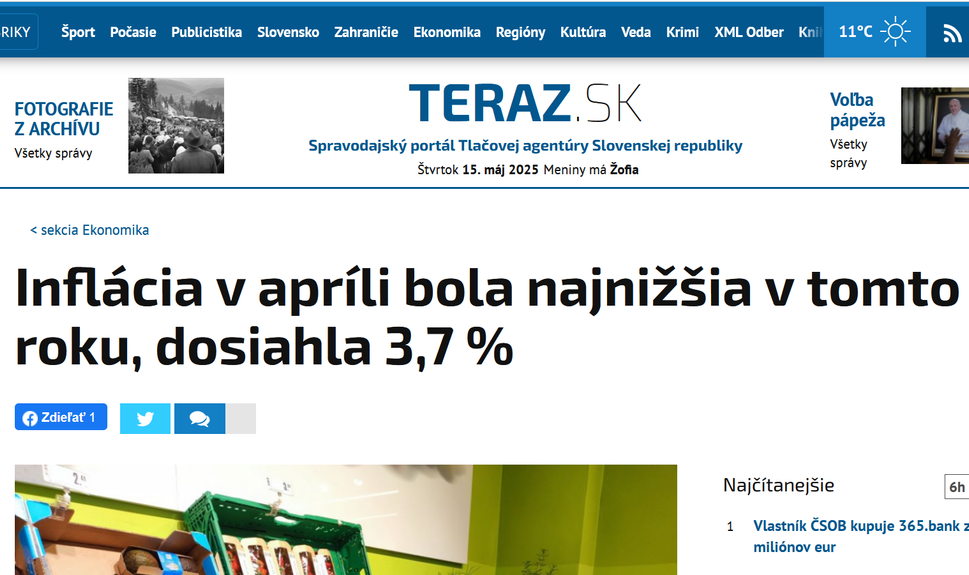 Inflácia v SR v apríli 2025