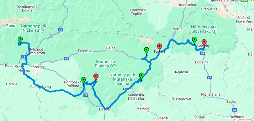 Posledná štvrtá časť cesty: Z Krpáčova v Nízkych Tatrách cez Muránsku planinu do Dediniek.