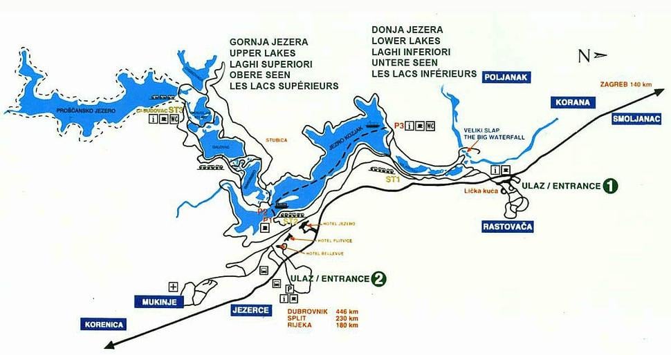 Mapa Plitvických jazier