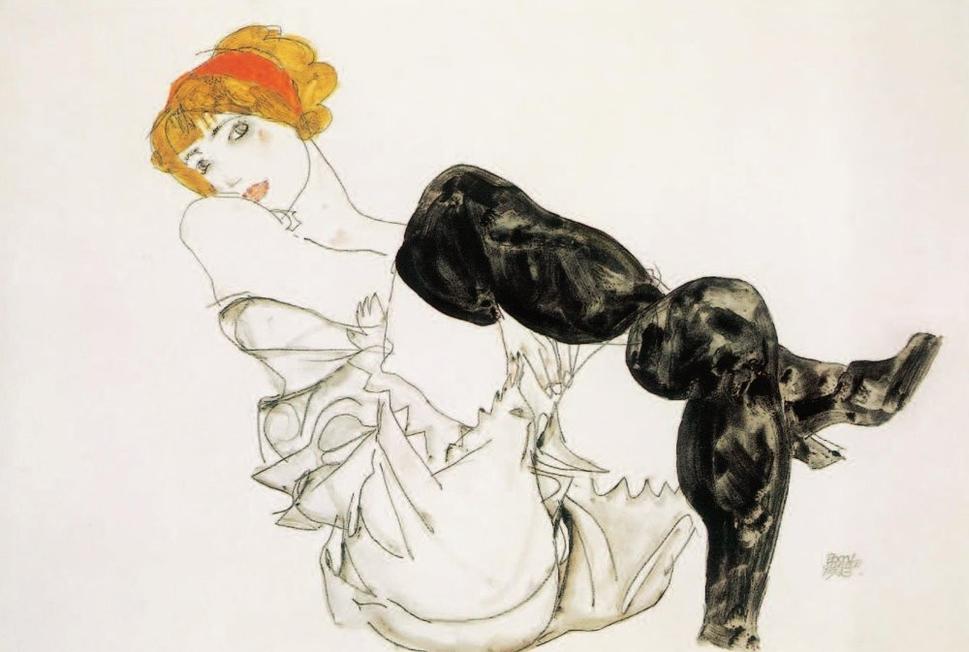 Egon Schiele: Žena v čiernych pančuchách (Wally Neuzil) 1913