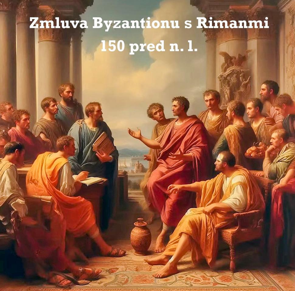 Ilustračný obrázok k podpísaniu Zmluvy o spojenectve Byzancie s Rímskou ríšou.