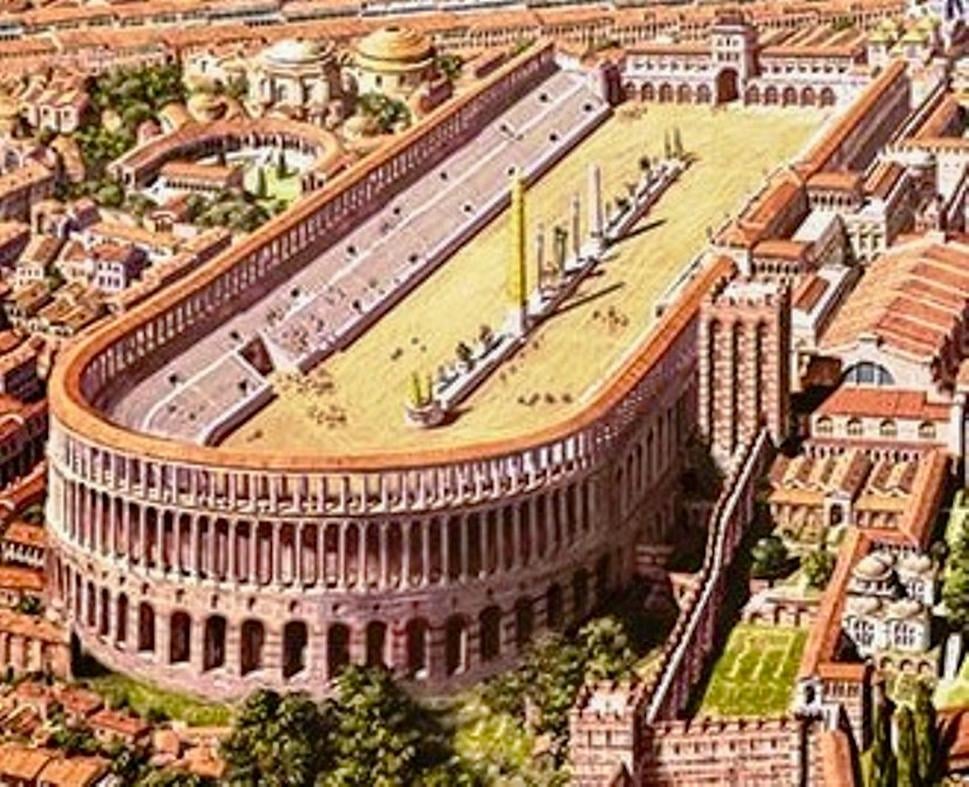 Virtuálny pohľad na Hipodrom v časoch cisára Justiniána, v časoch najväčšej byzantskej slávy.