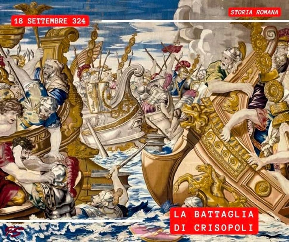 Gobelín s námornou bitkou medzi flotilami Licinia a Konštantína.