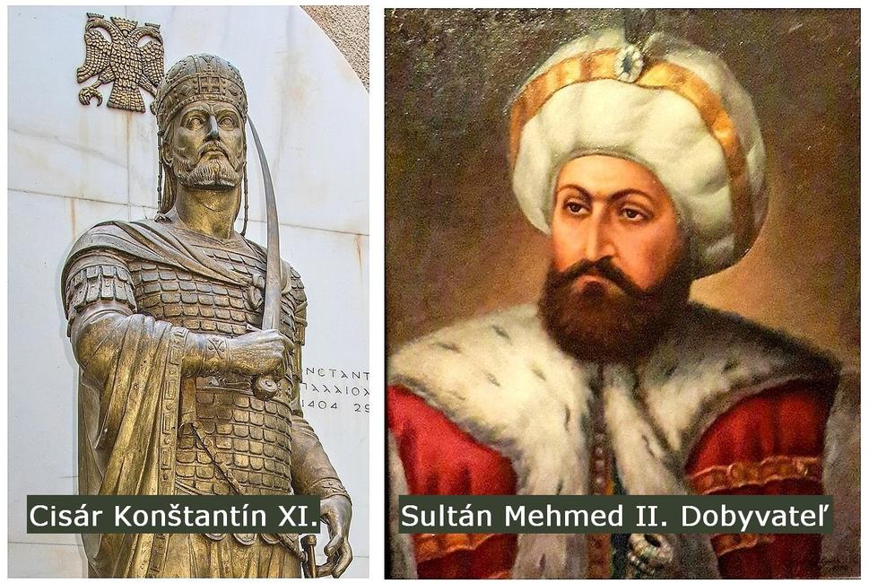 Osud postavil oproti sebe dvoch veľkých mužov. Socha cisára Konštantína XI. v Aténach. Sultán Mehmed II. z Wikipedie
