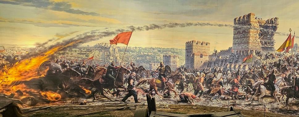 Scéna dobývania hradieb Konštantínopola z Panoramatického múzea.