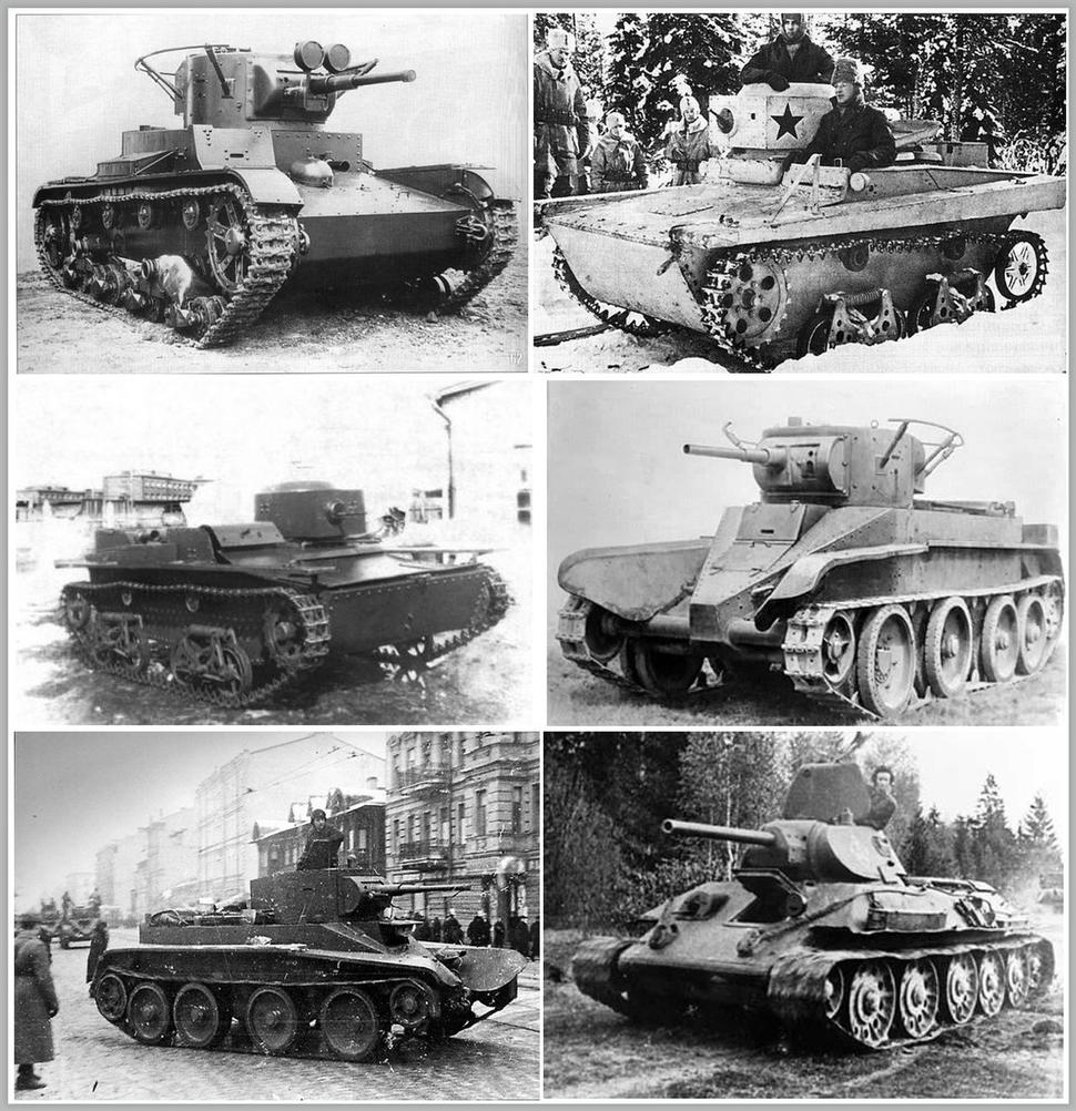 Sovietske ľahké a stredne ťažké tanky z obdobia jún / júl 1941 - T-26, T-37, T-38, BT-5, BT-7 a T-34
