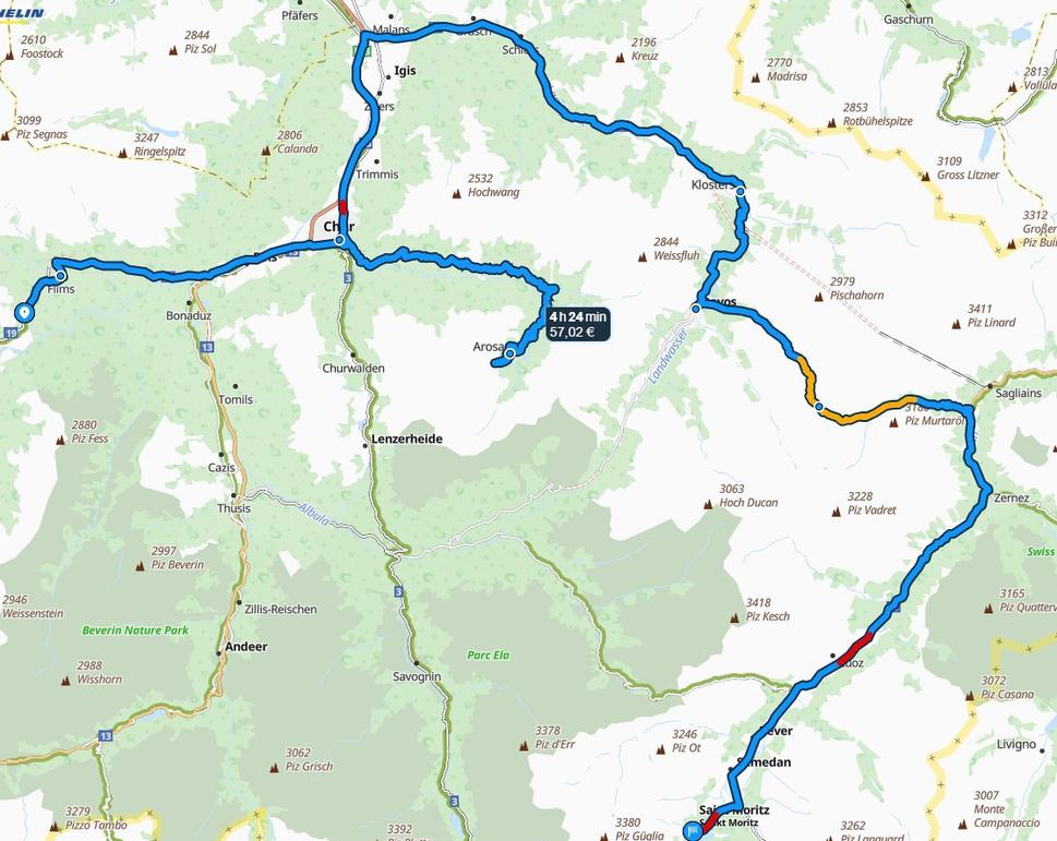 Trasa po kantóne Grisons