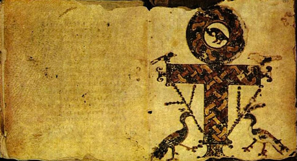Koptský kříž v Glazierově kodexu, 4. až 5. století, Egypt