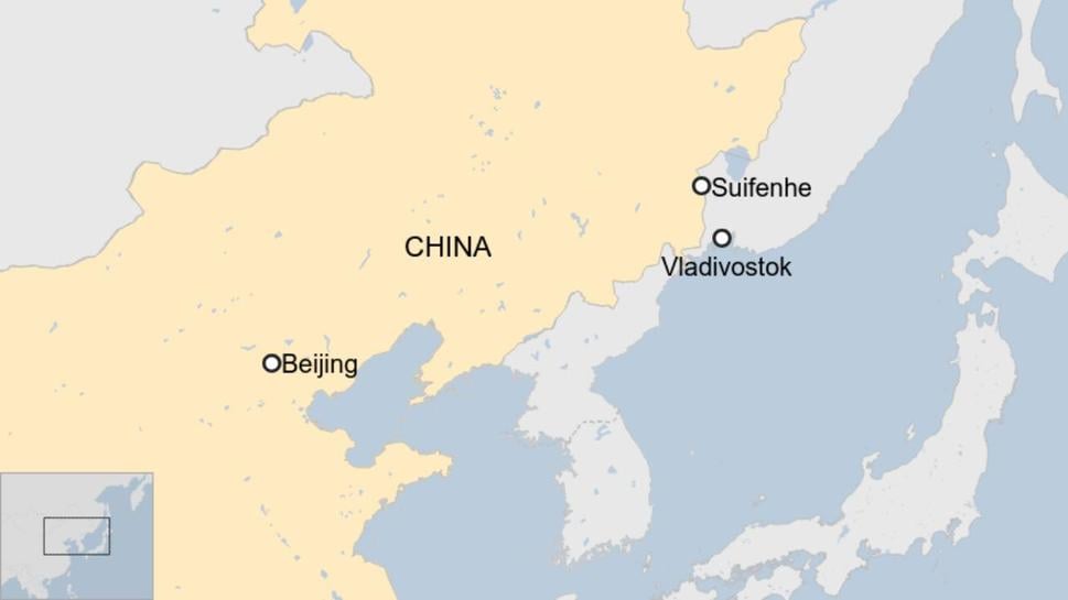 Poloha mesta Suifenhe a Vladivostok