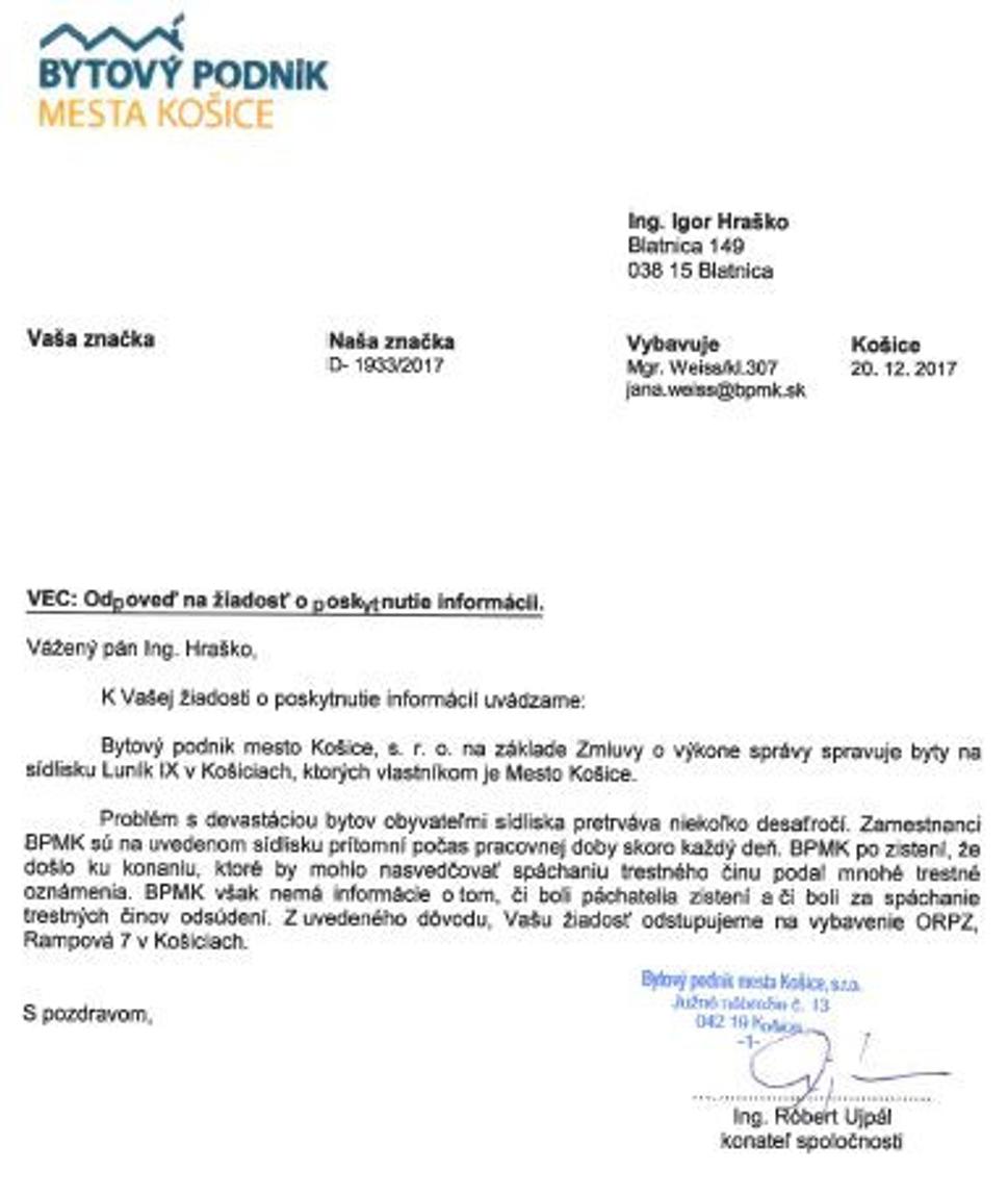 Stanovisko s odpoveďou BPMK