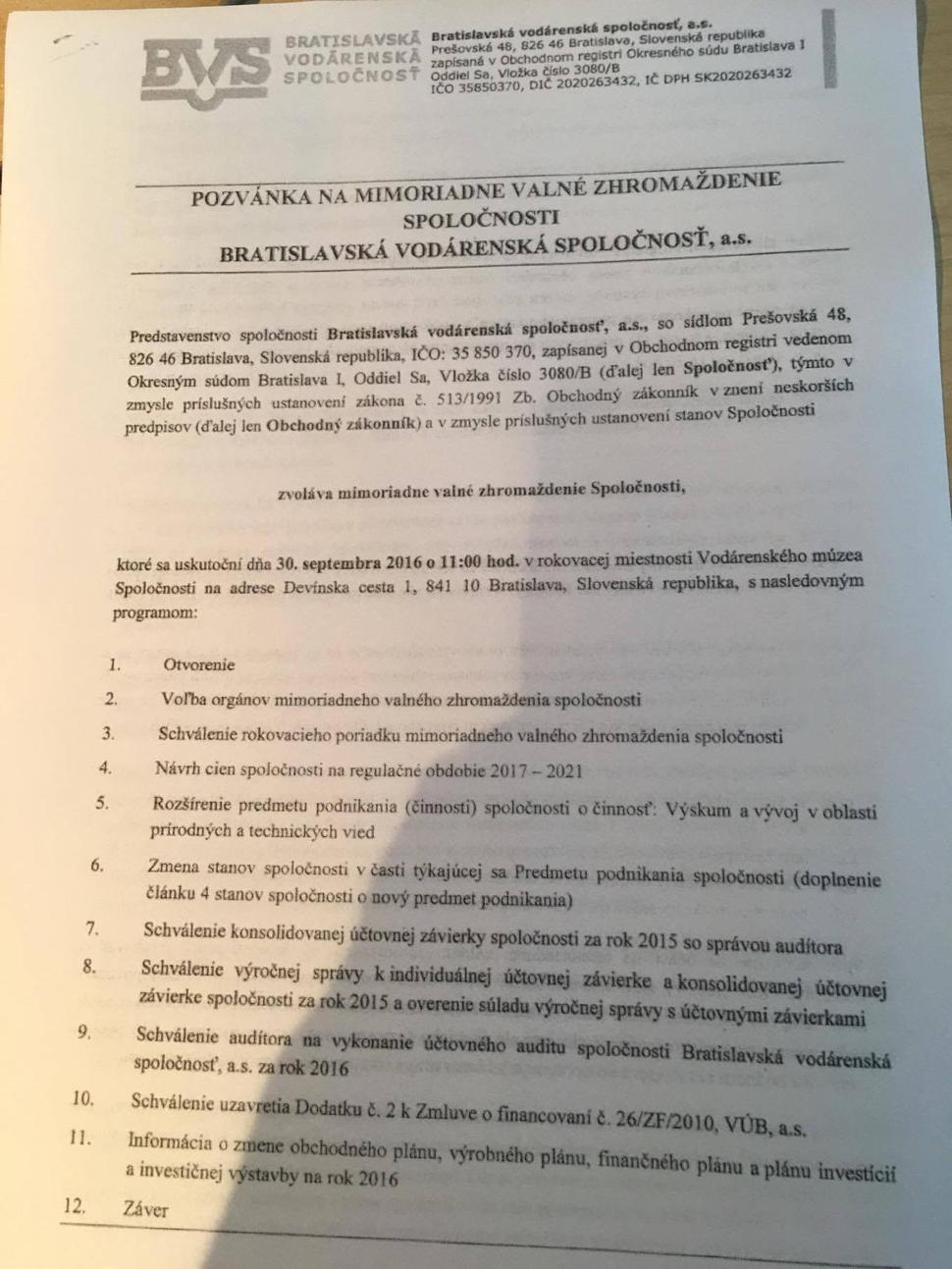 Pozvánka BVS na VZ.
