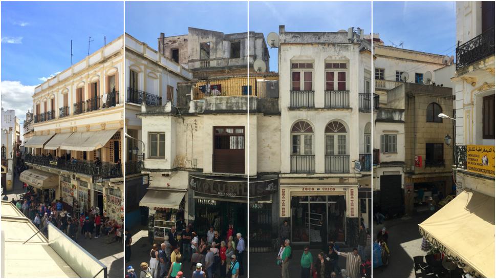 Výľad na okolie z balkóna mojej hotelovej izby v meste Tangier