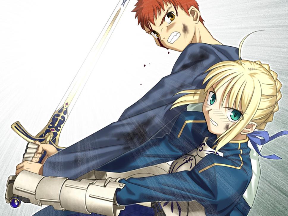 Shirou, hlavná postava Fate/ Stay night a jeho Služobníčka Saber