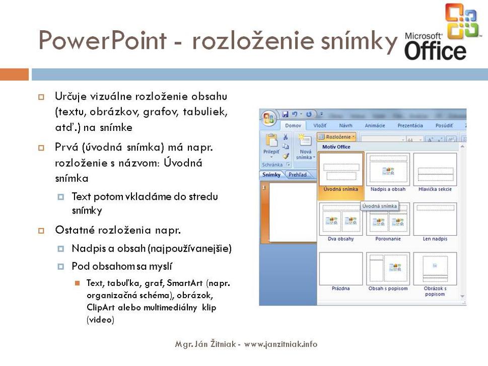 Microsoft PowerPoint - stručný návod - rozloženie snímky