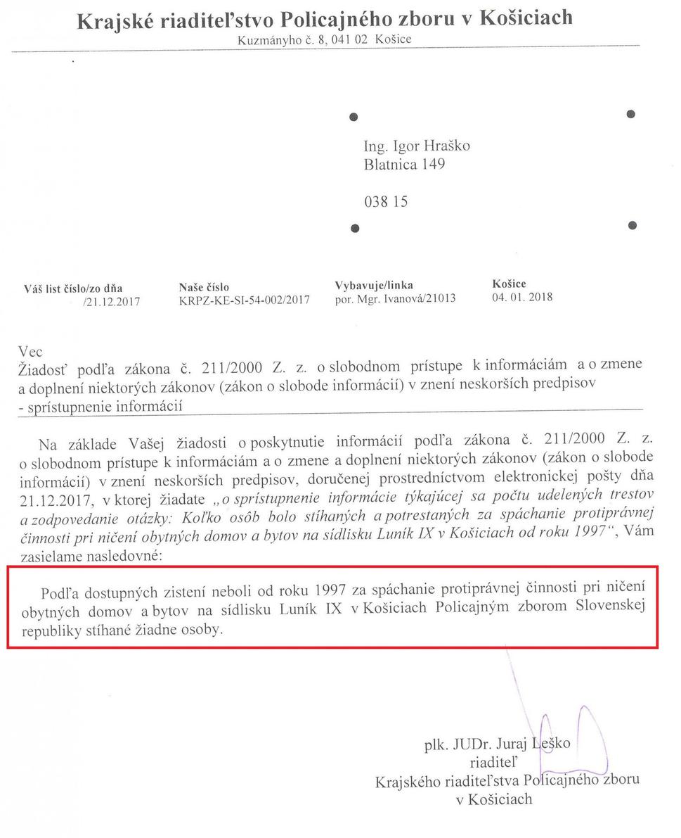 Podanie informácie KR PZ na pôvodnú otázku položenú MS SR
