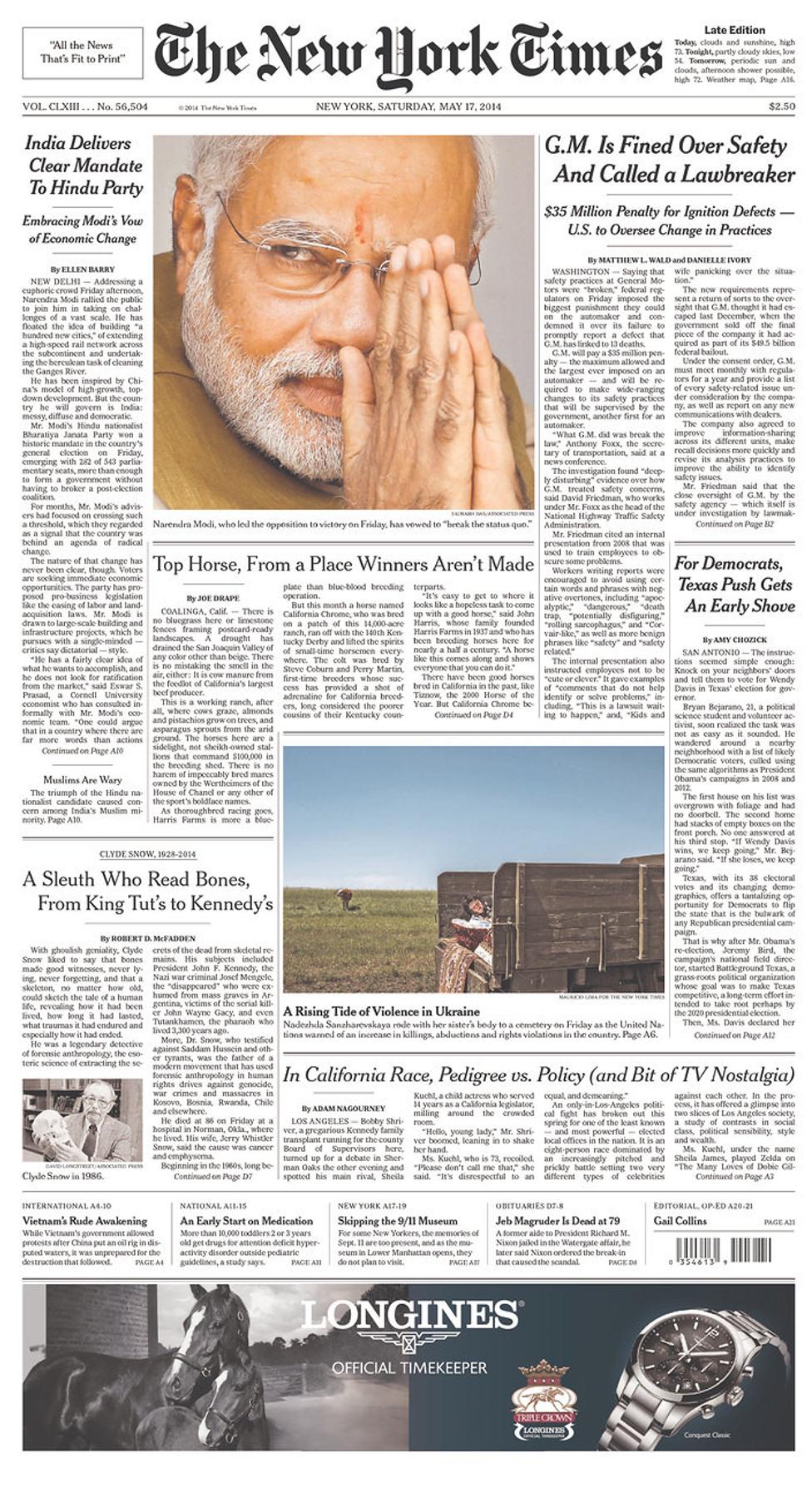 Titulka New York Times 17.5.2014
