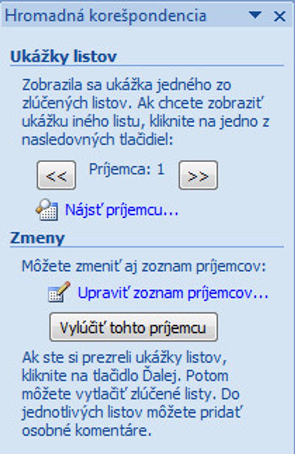 Hromadná korešpondencia - Ukážky listov