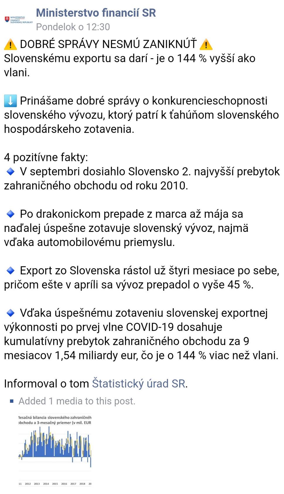 Stanovisko na oficiálnom profile Ministerstva financií SR. Po kritike, bol status následne upravený.