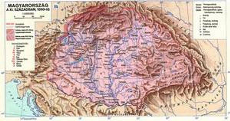 Uhorsko v roku 1090. Nosná, Ostrihomská župa má takmer hranice dnešného Slovenska