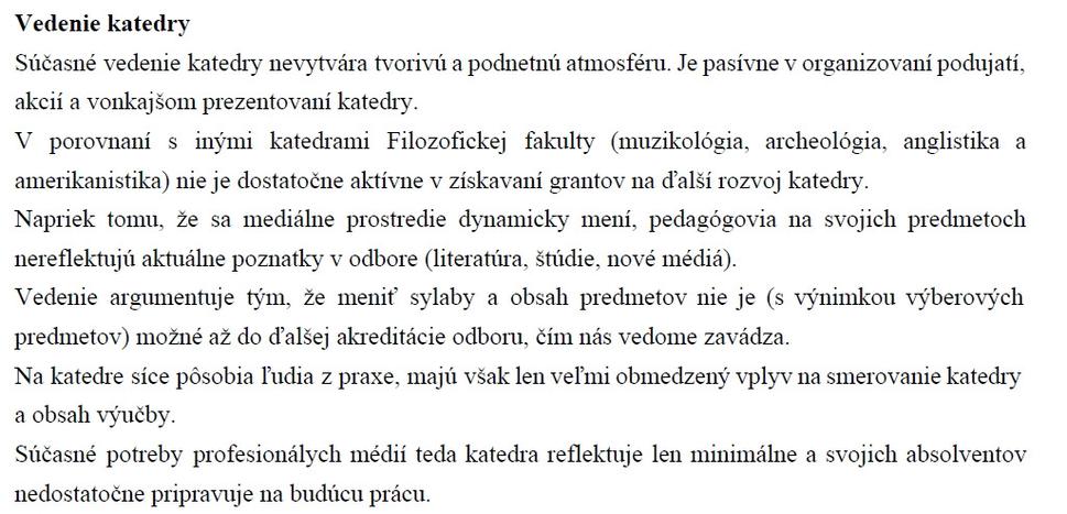 Prvá časť petície študentov katedry žurnalistiky na FiF UK v Bratislave.