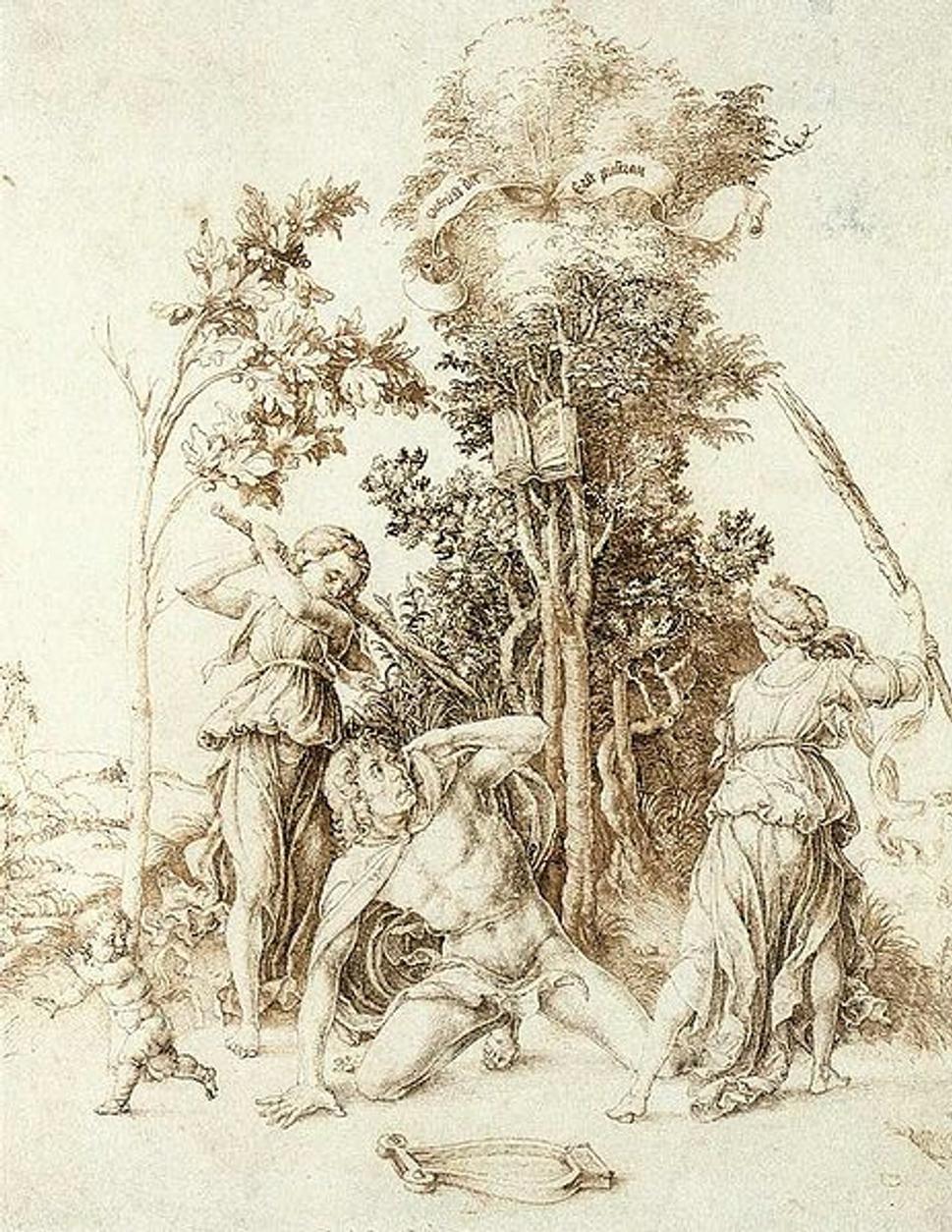 Smrť Orfea – A. Dürer, 1494 (Kunsthalle Hamburg). zdroj: Wikipédia, Public Domain