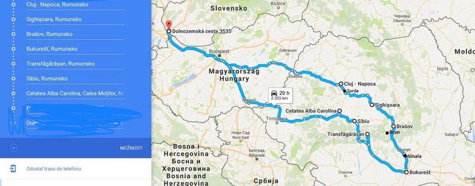 Prilbližná trasa našej cesty.