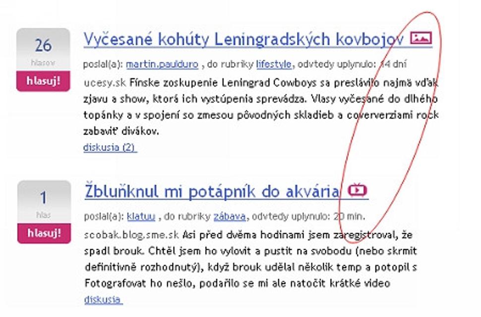Zobrazenie druhu obsahu