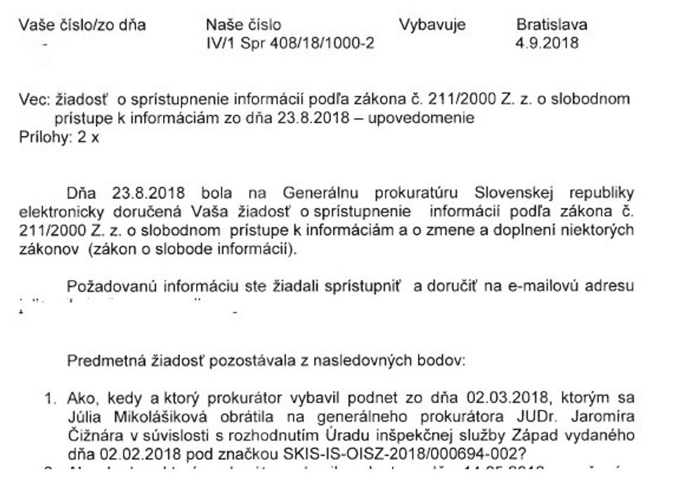 Takto vybavil info žiadost prokurátor Breier.