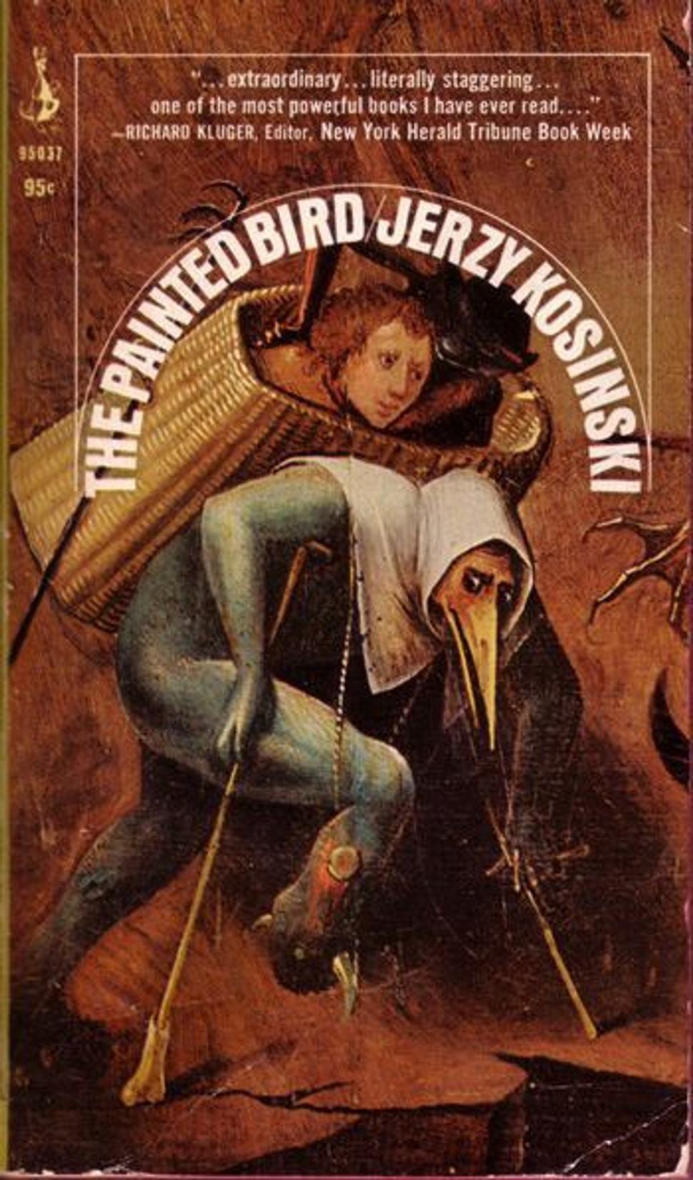 • Obálka paperbackového - brožovaného amerického vydania novely The Painted Bird. Na obale vydania z roku 1966 je použitý detail z obrazu od Hieronyma Boscha - z jeho vízie pekla. •