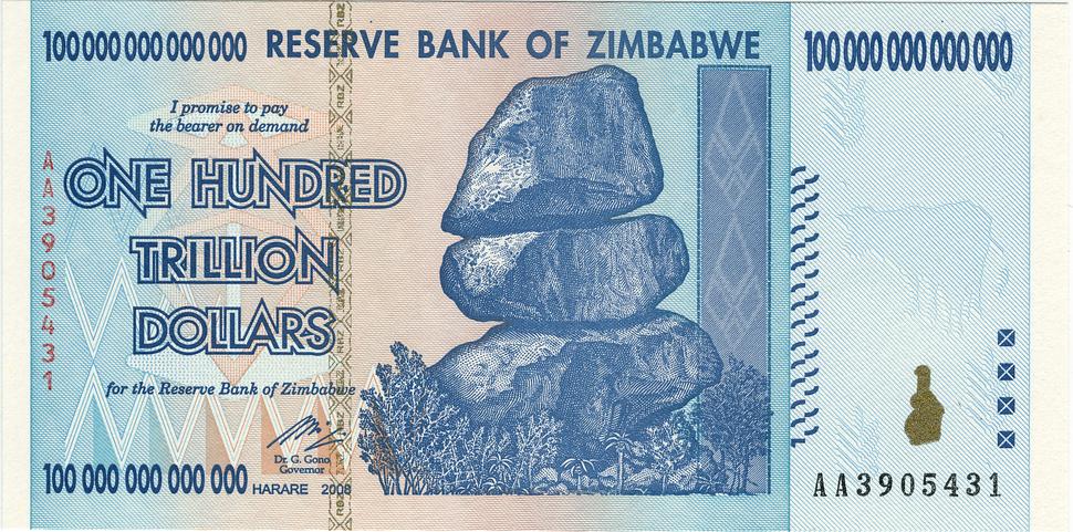 sto biliónov (bezcenných) Dolárov zo Zimbabwe
