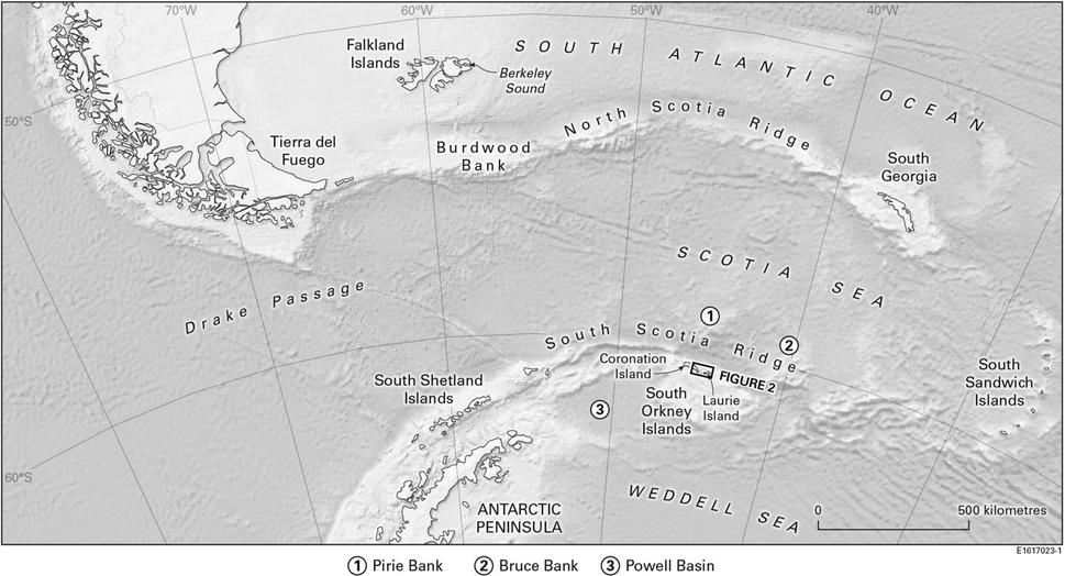 Mapa oblasti, ktorú navštívil Bruce počas Škótskej národnej antarktickej expedície na lodi Scotia.