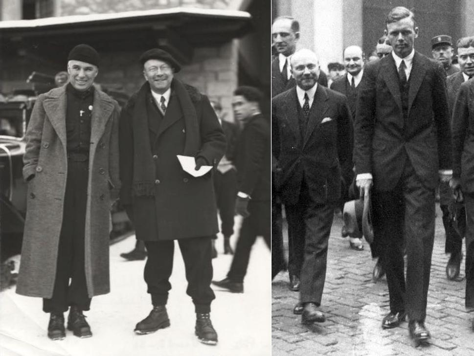 Prvá snímka zľava: Citroën a Charlie Chaplin, druhá snímka zľava: Citroën a Charles Lindbergh