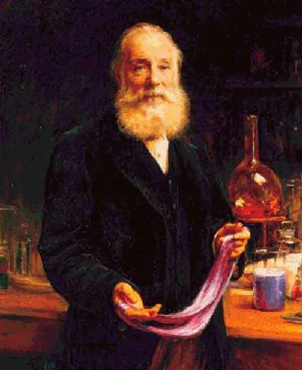 Organický chemik William Perkin pózuje so svojim objavom