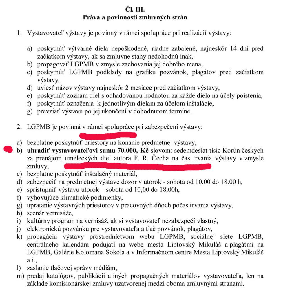 • Časť zmluvy medzi galériou a F. R. Čechom. •