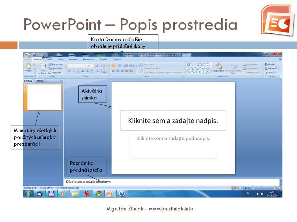 Microsoft PowerPoint - stručný návod - popis prostredia