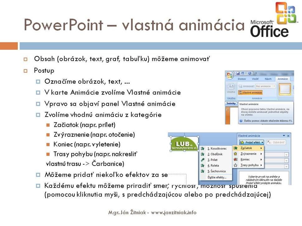 Microsoft PowerPoint - stručný návod - vlastná animácia