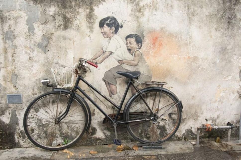 Penang Street Art - Little Children on a Bicycle