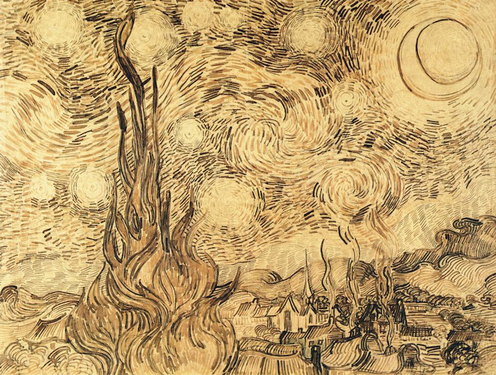Kresba Hviezdna noc trstinou a atramentom od Vincenta van Gogha z r. 1889. Na konci 2. svetovej vojny ju vzal dôstojník Červenej armády z Nemecka do Sovietskeho zväzu. Kde sa dnes nachádza, sa nevie, možno niekde v trezore alebo v depozitári múzea.