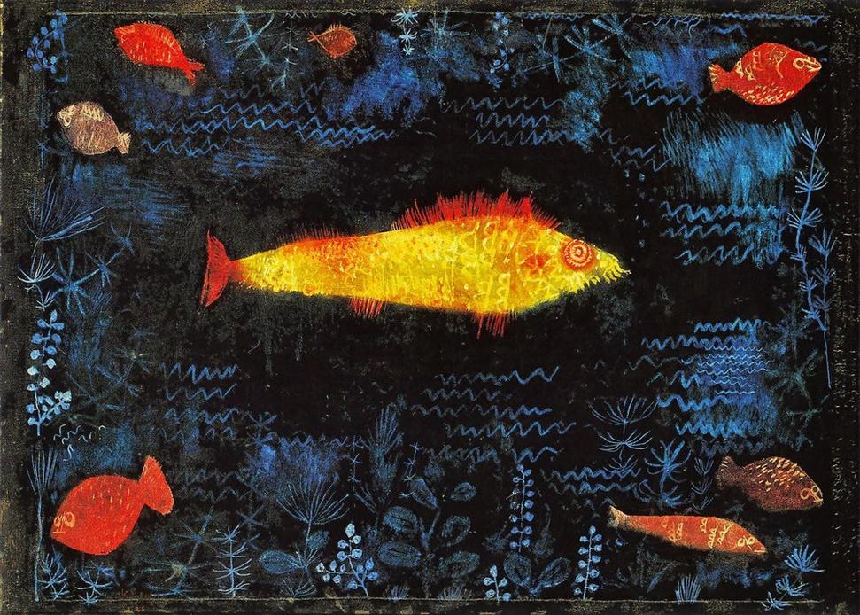 Paul Klee: Zlatá rybka, 1925, olej a akvarel na podlepenom papieri.
