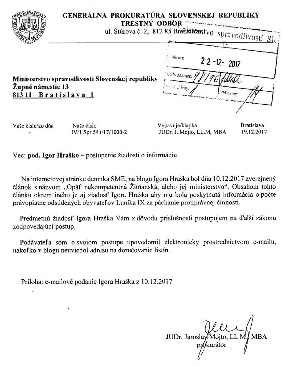 Postúpenie žiadosti z GP na MS SR 01