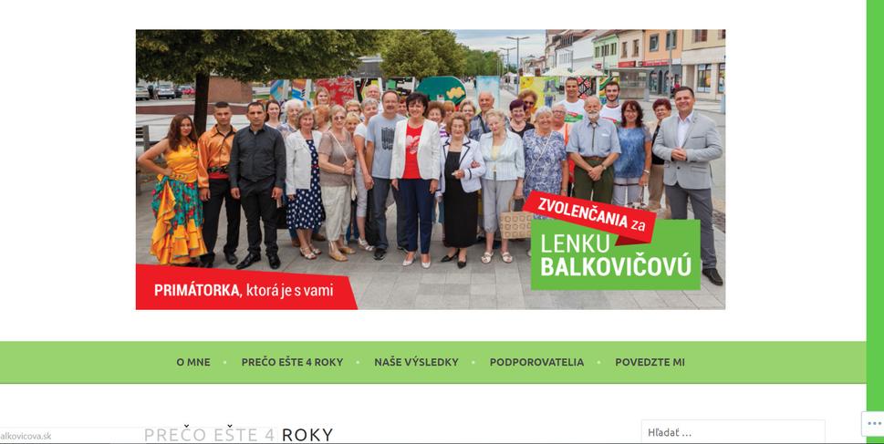 Úvodná časť webovej stránky primátorky.